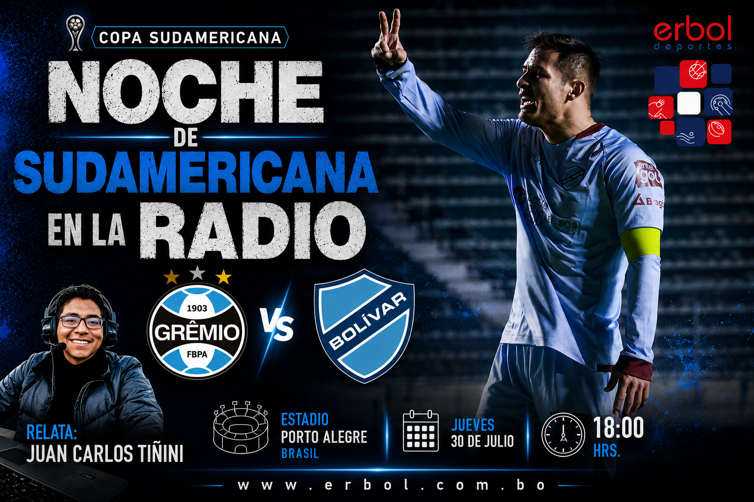 Gremio vs Bolívar en la Radio